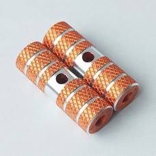 1 Pair of Cylindrical Diamond-Patterned Orange Gold Metallic Alloy Kid-Sized Foot Pegs Fits Many Standard BMX Trick Mountain Bikes (2.64in Long  0.35in Diameter Hole  0.9in Wide) - B017223RLW